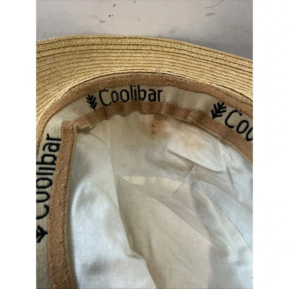 Coolibar Womens Packable Straw Sun Hat Brown Ribbon Bow Wide Brim Beige One Size